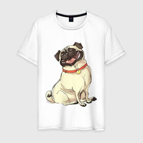 Мужская футболка хлопок с принтом Радостный мопс , 100% хлопок | прямой крой, круглый вырез горловины, длина до линии бедер, слегка спущенное плечо. | милый | мопс | пес | радостная | собака