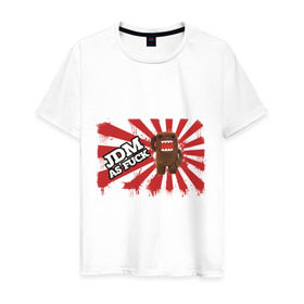 Мужская футболка хлопок с принтом DOMO-JDM , 100% хлопок | прямой крой, круглый вырез горловины, длина до линии бедер, слегка спущенное плечо. | domo kun | jdm | street racing | style | автотюнинг | домо кун | домокун | японские авто