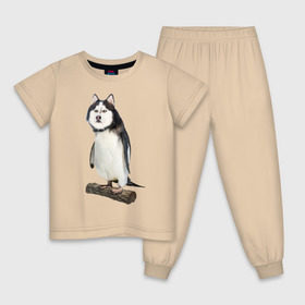 Детская пижама хлопок с принтом Хаскогвин , 100% хлопок |  брюки и футболка прямого кроя, без карманов, на брюках мягкая резинка на поясе и по низу штанин
 | пингвин