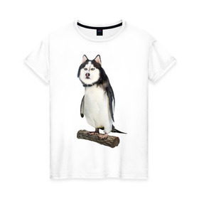 Женская футболка хлопок с принтом Хаскогвин , 100% хлопок | прямой крой, круглый вырез горловины, длина до линии бедер, слегка спущенное плечо | пингвин