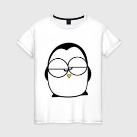 Женская футболка хлопок с принтом Недовольный пингвин , 100% хлопок | прямой крой, круглый вырез горловины, длина до линии бедер, слегка спущенное плечо | пингвин