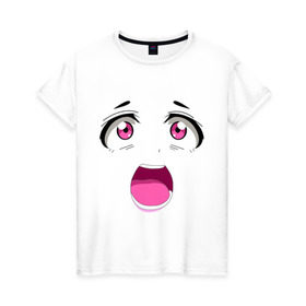 Женская футболка хлопок с принтом Лицо аниме , 100% хлопок | прямой крой, круглый вырез горловины, длина до линии бедер, слегка спущенное плечо | анимэ | глаза | испуг | лицо | милое | седзе