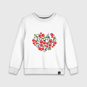 Детский свитшот хлопок с принтом Сердце России с красными ягодами , 100% хлопок | круглый вырез горловины, эластичные манжеты, пояс и воротник | Тематика изображения на принте: костяника | красные | россия | рябина | сердце | ягоды