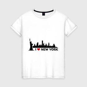 Женская футболка хлопок с принтом I love NY (панорама) , 100% хлопок | прямой крой, круглый вырез горловины, длина до линии бедер, слегка спущенное плечо | i | love | new | york | город | йорк | люблю | нью | панорама | свобода | статуя | я