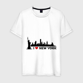 Мужская футболка хлопок с принтом I love NY (панорама) , 100% хлопок | прямой крой, круглый вырез горловины, длина до линии бедер, слегка спущенное плечо. | i | love | new | york | город | йорк | люблю | нью | панорама | свобода | статуя | я