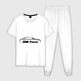 Мужская пижама хлопок с принтом M power , 100% хлопок | брюки и футболка прямого кроя, без карманов, на брюках мягкая резинка на поясе и по низу штанин
 | bmw | joy | toplanding | авто | бмв | бренд | бэха | логотип