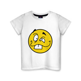 Детская футболка хлопок с принтом Неадекватный смайл , 100% хлопок | круглый вырез горловины, полуприлегающий силуэт, длина до линии бедер | глупый | лицо | неадекват | нелепый | смайл | смешной | сумасшедший | улыбка