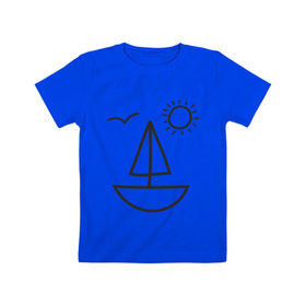 Детская футболка хлопок с принтом Настроение - море , 100% хлопок | круглый вырез горловины, полуприлегающий силуэт, длина до линии бедер | корабль | лицо | лодка | море | настроение | парус | птица | рожица | солнце | улыбка | чайка | яхта