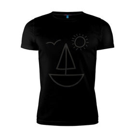Мужская футболка премиум с принтом Настроение - море , 92% хлопок, 8% лайкра | приталенный силуэт, круглый вырез ворота, длина до линии бедра, короткий рукав | корабль | лицо | лодка | море | настроение | парус | птица | рожица | солнце | улыбка | чайка | яхта