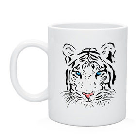 Кружка с принтом Белый тигр , керамика | объем — 330 мл, диаметр — 80 мм. Принт наносится на бока кружки, можно сделать два разных изображения | белый | голова | красивый | редкий | тигр