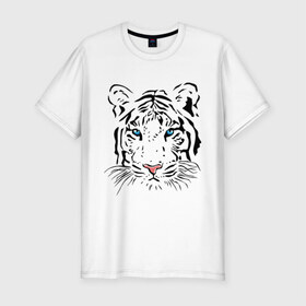 Мужская футболка премиум с принтом Белый тигр , 92% хлопок, 8% лайкра | приталенный силуэт, круглый вырез ворота, длина до линии бедра, короткий рукав | Тематика изображения на принте: белый | голова | красивый | редкий | тигр