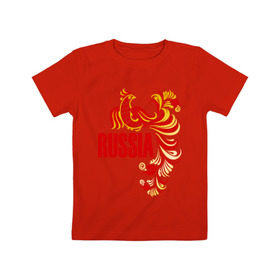 Детская футболка хлопок с принтом Россия , 100% хлопок | круглый вырез горловины, полуприлегающий силуэт, длина до линии бедер | жар | золотая | металл | патриот | птица | россия | русский