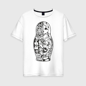 Женская футболка хлопок Oversize с принтом Матрешка , 100% хлопок | свободный крой, круглый ворот, спущенный рукав, длина до линии бедер
 | кукла | матрешка | пружины | разрез | россия | русский | шестеренки. механизм