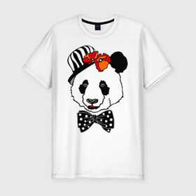 Мужская футболка премиум с принтом Панда с маками , 92% хлопок, 8% лайкра | приталенный силуэт, круглый вырез ворота, длина до линии бедра, короткий рукав | бабочка | галстук | мак | медведь | панда | цветы | шляпа