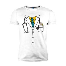 Мужская футболка премиум с принтом Халат врача , 92% хлопок, 8% лайкра | приталенный силуэт, круглый вырез ворота, длина до линии бедра, короткий рукав | врач | врачам | доктор | докторам | костюм врача | медик | медикам | стетоскоп | халат врача