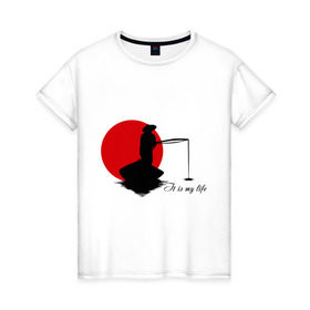 Женская футболка хлопок с принтом Японская ночная рыбалка , 100% хлопок | прямой крой, круглый вырез горловины, длина до линии бедер, слегка спущенное плечо | fishermen | жизнь | рыба | рыбак | рыбалка | солнце | туризм | удочка | укаи | япония