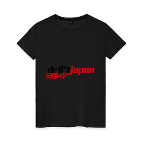 Женская футболка хлопок с принтом DRIFT JAPAN streetstyle , 100% хлопок | прямой крой, круглый вырез горловины, длина до линии бедер, слегка спущенное плечо | Тематика изображения на принте: дрифт