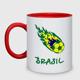 Кружка двухцветная с принтом Brasil 2014 , керамика | объем — 330 мл, диаметр — 80 мм. Цветная ручка и кайма сверху, в некоторых цветах — вся внутренняя часть | бразилия