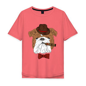 Мужская футболка хлопок Oversize с принтом Английский бульдог с сигарой , 100% хлопок | свободный крой, круглый ворот, “спинка” длиннее передней части | английский | бабочка | бульдог | галстук | пес | псина | собака | шляпа