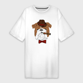 Платье-футболка хлопок с принтом Английский бульдог с сигарой ,  |  | английский | бабочка | бульдог | галстук | пес | псина | собака | шляпа