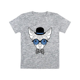 Детская футболка хлопок с принтом Сфинкс в цилиндре , 100% хлопок | круглый вырез горловины, полуприлегающий силуэт, длина до линии бедер | бабочка | галстук | кот | котелок | кошка. киса | очки | сфинкс | цилиндр | шляпа