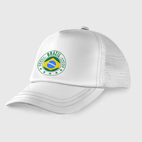 Детская кепка тракер с принтом Brazil - Бразилия ЧМ-2014 , Козырек - 100% хлопок. Кепка - 100% полиэстер, Задняя часть - сетка | универсальный размер, пластиковая застёжка | бразилия