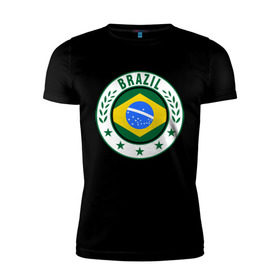 Мужская футболка премиум с принтом Brazil - Бразилия ЧМ-2014 , 92% хлопок, 8% лайкра | приталенный силуэт, круглый вырез ворота, длина до линии бедра, короткий рукав | бразилия
