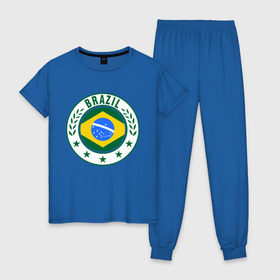 Женская пижама хлопок с принтом Brazil - Бразилия ЧМ-2014 , 100% хлопок | брюки и футболка прямого кроя, без карманов, на брюках мягкая резинка на поясе и по низу штанин | бразилия