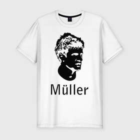 Мужская футболка премиум с принтом Томас Мюллер (Thomas Muller) , 92% хлопок, 8% лайкра | приталенный силуэт, круглый вырез ворота, длина до линии бедра, короткий рукав | football | germany | muller | thomas | германия | мюллер | футбол. томас