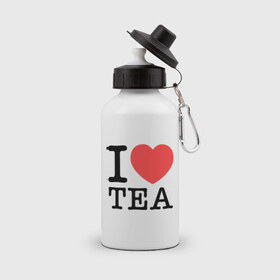 Бутылка спортивная с принтом I love tea , металл | емкость — 500 мл, в комплекте две пластиковые крышки и карабин для крепления | heart | love | tea | люблю | сердце | чай