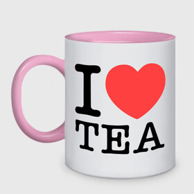 Кружка двухцветная с принтом I love tea , керамика | объем — 330 мл, диаметр — 80 мм. Цветная ручка и кайма сверху, в некоторых цветах — вся внутренняя часть | heart | love | tea | люблю | сердце | чай
