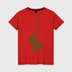 Женская футболка хлопок с принтом Мишутка суицидник , 100% хлопок | прямой крой, круглый вырез горловины, длина до линии бедер, слегка спущенное плечо | виселица | медведь | мишка | петля | суицид