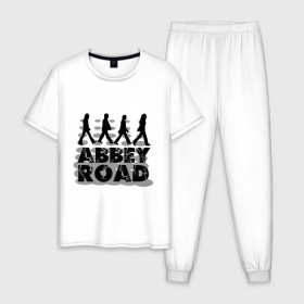 Мужская пижама хлопок с принтом Abbey Road , 100% хлопок | брюки и футболка прямого кроя, без карманов, на брюках мягкая резинка на поясе и по низу штанин
 | 