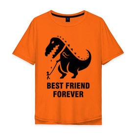 Мужская футболка хлопок Oversize с принтом Годзилла Best friend , 100% хлопок | свободный крой, круглый ворот, “спинка” длиннее передней части | Тематика изображения на принте: годзилла | динозавр | друг | лучший | навек | навсегда | тираннозавр
