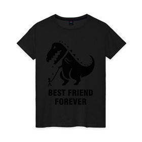 Женская футболка хлопок с принтом Годзилла Best friend , 100% хлопок | прямой крой, круглый вырез горловины, длина до линии бедер, слегка спущенное плечо | годзилла | динозавр | друг | лучший | навек | навсегда | тираннозавр