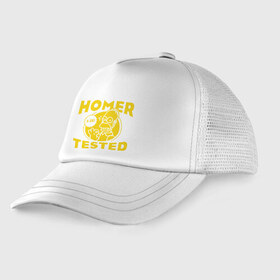 Детская кепка тракер с принтом Homer tested , Козырек - 100% хлопок. Кепка - 100% полиэстер, Задняя часть - сетка | универсальный размер, пластиковая застёжка | гомер