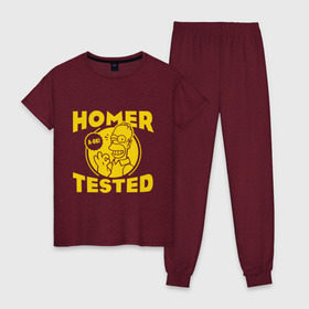 Женская пижама хлопок с принтом Homer tested , 100% хлопок | брюки и футболка прямого кроя, без карманов, на брюках мягкая резинка на поясе и по низу штанин | гомер