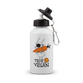 Бутылка спортивная с принтом True vegan (истинный веган) , металл | емкость — 500 мл, в комплекте две пластиковые крышки и карабин для крепления | Тематика изображения на принте: carrot | flower | rabbit | true | vegan | веган | заяц | истинный | морковка | ролик | цветок | экология