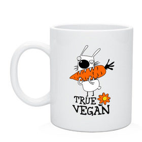 Кружка с принтом True vegan (истинный веган) , керамика | объем — 330 мл, диаметр — 80 мм. Принт наносится на бока кружки, можно сделать два разных изображения | carrot | flower | rabbit | true | vegan | веган | заяц | истинный | морковка | ролик | цветок | экология