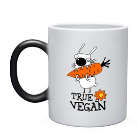 Кружка хамелеон с принтом True vegan (истинный веган) , керамика | меняет цвет при нагревании, емкость 330 мл | carrot | flower | rabbit | true | vegan | веган | заяц | истинный | морковка | ролик | цветок | экология