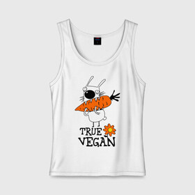 Женская майка хлопок с принтом True vegan (истинный веган) , 95% хлопок, 5% эластан |  | carrot | flower | rabbit | true | vegan | веган | заяц | истинный | морковка | ролик | цветок | экология