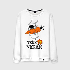 Мужской свитшот хлопок с принтом True vegan (истинный веган) , 100% хлопок |  | Тематика изображения на принте: carrot | flower | rabbit | true | vegan | веган | заяц | истинный | морковка | ролик | цветок | экология