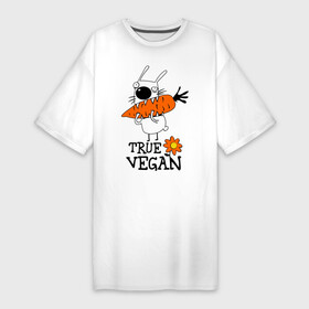 Платье-футболка хлопок с принтом True vegan (истинный веган) ,  |  | carrot | flower | rabbit | true | vegan | веган | заяц | истинный | морковка | ролик | цветок | экология