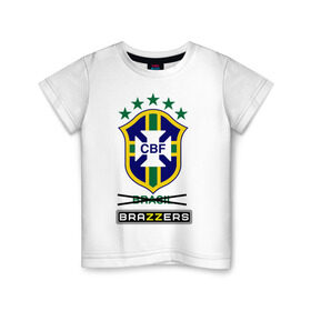 Детская футболка хлопок с принтом Сборная Бразилии по футболу , 100% хлопок | круглый вырез горловины, полуприлегающий силуэт, длина до линии бедер | brazzers | бразилия