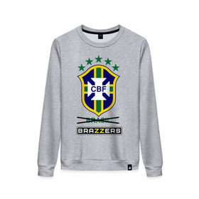 Женский свитшот хлопок с принтом Сборная Бразилии по футболу , 100% хлопок | прямой крой, круглый вырез, на манжетах и по низу широкая трикотажная резинка  | brazzers | бразилия