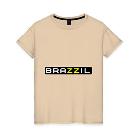 Женская футболка хлопок с принтом Brazzil , 100% хлопок | прямой крой, круглый вырез горловины, длина до линии бедер, слегка спущенное плечо | brazzers | бразилия