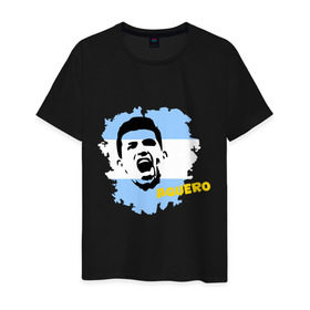 Мужская футболка хлопок с принтом Серхио Агуэро (Sergio Aguero) , 100% хлопок | прямой крой, круглый вырез горловины, длина до линии бедер, слегка спущенное плечо. | мяч | спорт | футбол