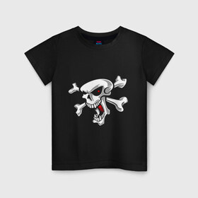 Детская футболка хлопок с принтом Череп и кости , 100% хлопок | круглый вырез горловины, полуприлегающий силуэт, длина до линии бедер | веселый | голова | кости | пират. роджер | селет | череп