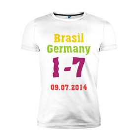 Мужская футболка премиум с принтом Бразилия - Германия , 92% хлопок, 8% лайкра | приталенный силуэт, круглый вырез ворота, длина до линии бедра, короткий рукав | 
