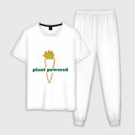 Мужская пижама хлопок с принтом Vegetarian plant powered , 100% хлопок | брюки и футболка прямого кроя, без карманов, на брюках мягкая резинка на поясе и по низу штанин
 | carrot | plant | power | vegan. vegeterian | веган | вегетарианец | заряжен | морковь | овощи | растение | сила | фрукты